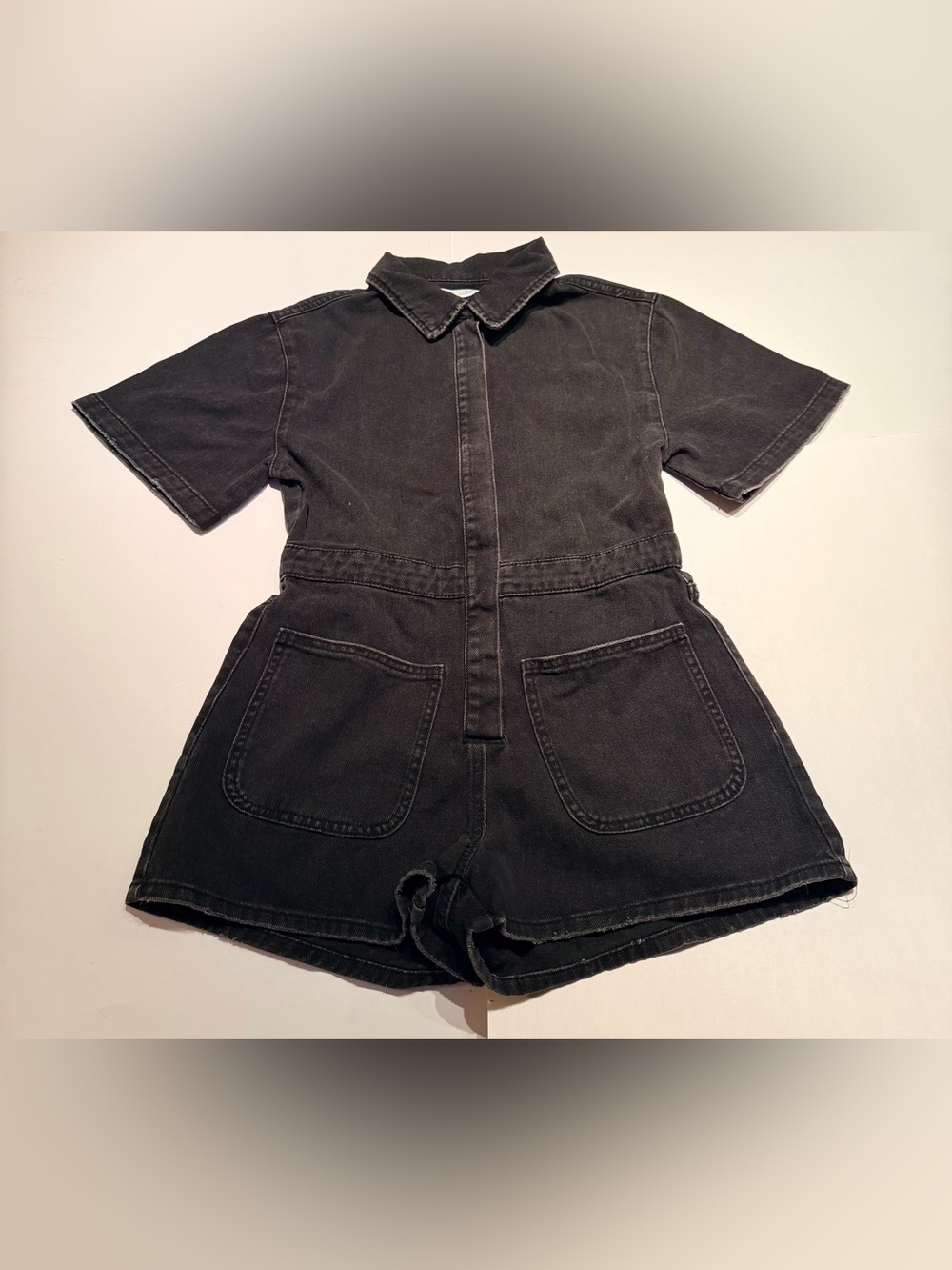 NWOT Zara Black Short-Sleeve Denim Romper Size: 13/14Y